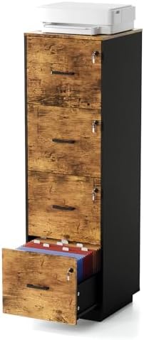 VINGLI 4 Drawer File Cabinet with Lock, Home Office Filing Organizer, for Letter Size File Folder Storage, Wood Tall Vertical Filing Cabinet, Printer Stand, Archivador (Rustic Brown) by VINGLI