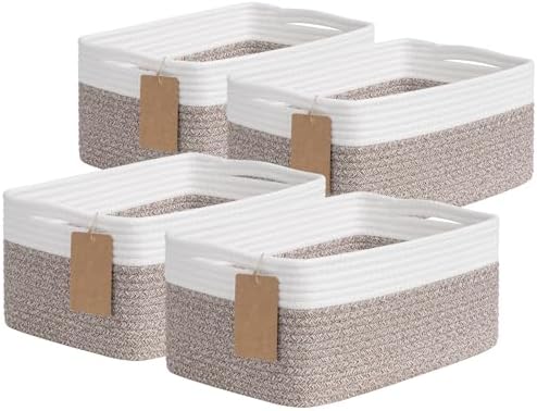 Goodpick 4 Pack Storage Baskets for Organizing Shelves, Brown & White by Goodpick