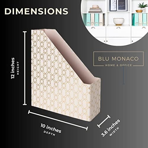 BLU MONACO | Set of 4 Foldable Pink & Aqua Magazine File Holders with Gold Geometric Patterns | Vertical File Organizer Boxes with Gold Label Holders for Home & Office - Image 7