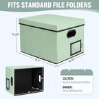 BALEINE File Organizer Box with Lid, Collapsible File Folder Organizer with Plastic Slide, Filing Box for Office Home Document Organizer Storage (Green, 2PK) - Image 4
