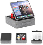 KDD 5 in 1 Tablet Pillow Holder, Foldable iPad Stand with Storage Tray, 2 Cup Holders and Pen Slot, Adjustable Reading Pillow for Lap, Bed, Desk and Couch Compatible with iPad Pro 12.9, Air, E-Reader by KDD