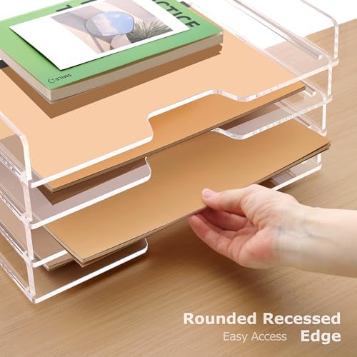 Acrylic Desk Organizer, Stackable Paper Organizer Letter Tray 4-Tier Clear - Image 7