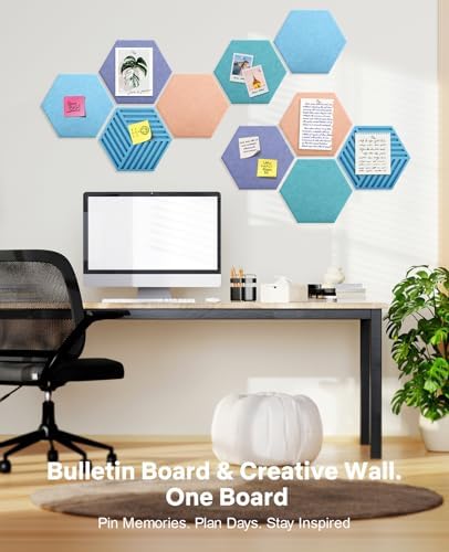 Hexagon Large Cork Bulletin Board Tiles, Peel and Stick Felt Wall Panels for Vision, Message Center, Picture and Prayer Board for Office, Dorm, Room and Desk Decor(Coastal Haze) - Image 4