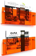 2 Pack Orange Acrylic Magazine Holder, Wall Mount Hanging Bookshelf Literature Storage Rack, Brochure File Display Shelf for Waiting Room, Living Room, Office, Home by XOHYW