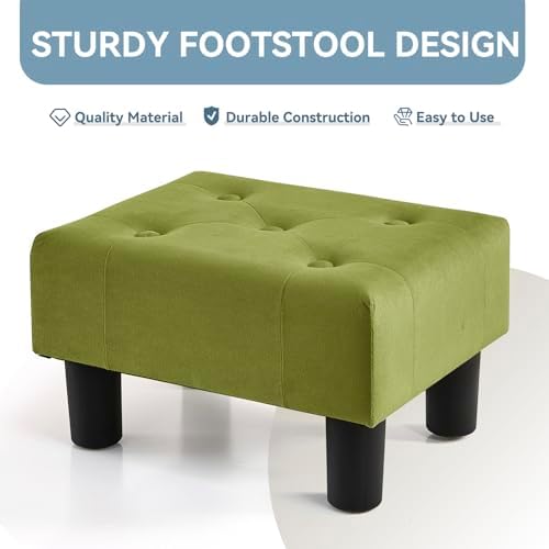 Poofzy Small Foot Stool Ottoman, Velvet Ottoman Foot Rest with Legs, Rectangle Foot Rest for Couch, Footstools and Ottomans Small for Living Room and Entryway (Olive Green) - Image 4