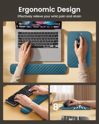 ProtoArc KMP50 Ergonomic Mouse Pad with Wrist Rest, Lycra Surface, Blue - Image 2