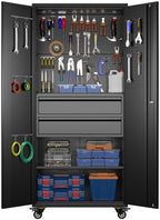 Aobabo Metal Garage Cabinets on Wheels, Lockable Cabinet with 2 Drawers by Aobabo