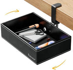 Under Desk Drawer, Clamp on Desk Organizer Hanging Desk Storage PU Leather by OfficeProducts