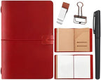 Traveling Refillable Leather Journal Notebook, Wine Red, A5 Size by Thenshop