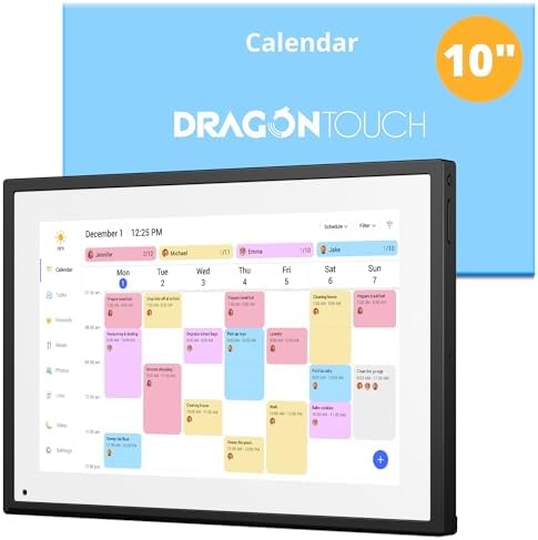 Digital Calendar Touch Screen 10 Inch, Electronic Calendar Chore Chart with 1080P Interactive Touchscreen for Family Monthly/Weekly/Daily Planner, Smart Calendar with Desk Mount - Black by DragonTouch