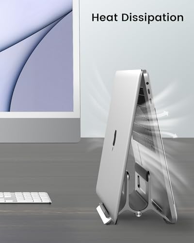 SODI Vertical Laptop Stand for Desk, Gravity Auto Lock Vertical MacBook Stand, Aluminum Laptop Vertical Dock Stand Holder Compatible with MacBook Pro, MacBook Air, Silver - Image 5