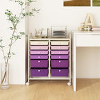 LDAILY 12 Drawer Rolling Storage Cart, Craft Cart Organizer on Wheels with Metal Frame, Large Capacity & Smooth Drawers for Living Room, Classroom, Office (Gradient Purple) - Image 2