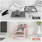Natwind 3-Tier Stackable Metal Mesh Letter Paper Tray Organizer,Pink - Image 6