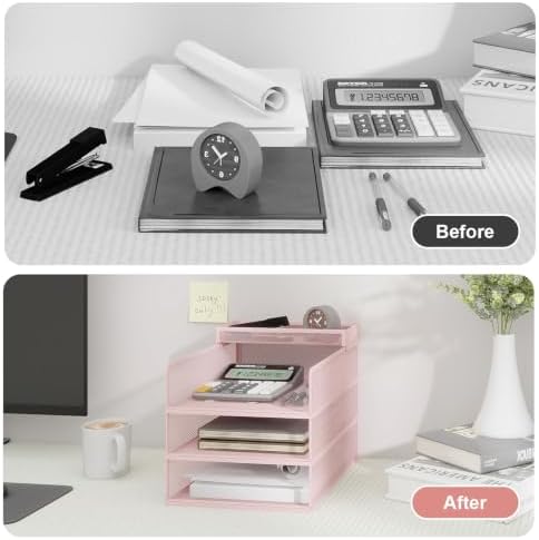 Natwind 3-Tier Stackable Metal Mesh Letter Paper Tray Organizer,Pink - Image 6