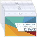 AKONEGE 12PCS Hard Sheet Protectors 8.5 x 11 Waterproof Resealable Zip Page Protectors Clear Hard Plastic Sleeves for Photos Birth Certificate, Heavy Duty Document Holder Wall Sign Holder, Horizontal by AKONEGE