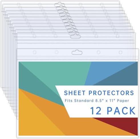 AKONEGE 12PCS Hard Sheet Protectors 8.5 x 11 Waterproof Resealable Zip Page Protectors Clear Hard Plastic Sleeves for Photos Birth Certificate, Heavy Duty Document Holder Wall Sign Holder, Horizontal by AKONEGE
