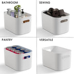ORGIDOL 12 Pack White Plastic Storage Bins, Storage Container for Organizing, Storage Boxes with Handle for Shelves, Cute Organizer Bins for Craft, Snacks, Pantry, Cabinet, 9.69x6.7x5.7 inch - Image 6