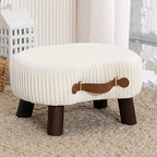 LUE BONA Small Curved Foot Stool with Handle, Beige Velvet Footstool and Ottomans, Modern Foot Rest with Wooden Legs, Step Stool with Padded Seat for Couch, Living Room by LUEBONA