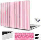 MEEgoodo for MacBook Air 13.3 inch Case 2021 2020 2019 2018 A2337 M1 A2179 A1932, Laptop Shell for MacBook Air M1 with Keyboard Webcam Cover & Trackpad Film & Type C Adapter, Light Pink&White Stripes - Image 2