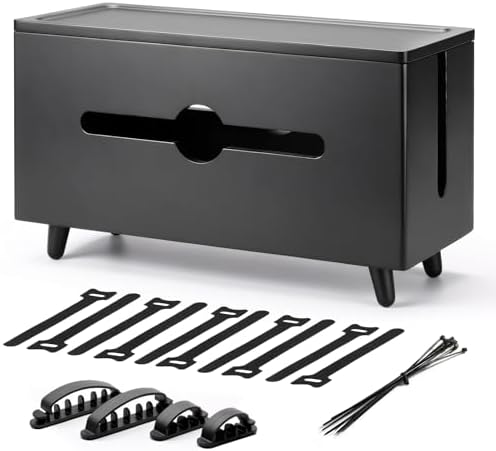 Extra Large Cable Management Box，Wood Cable Organizer Box,Power Strip Box & Organizer for Power Strip, TV Wires & Desk Cable Storage,Hide Desk Cord and Floor Cables (Black) (Black) by Unknown