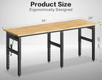 84” Heavy Duty Workbench, 5000 LBS Capacity Adjustable Work Bench with Pegboard and Power Outlet, Rubber Wood Work Table for Garage, Office, Workshop, Home - Image 2