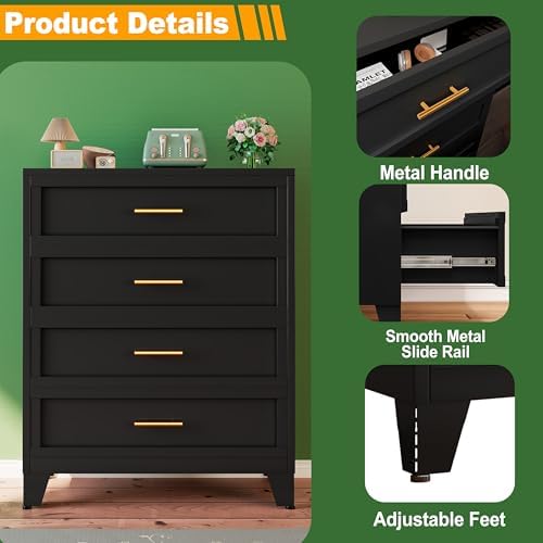 Ckzbx Metal Dresser Under Desk Metal Filing Cabinets, 43.11" H Drawer Chests of Drawers for Office, Garage (4 Drawers Black 31.5 inch Wide) - Image 5