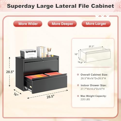 Superday Lateral File Cabinet 2 Drawer Metal File Cabinet with Lock, Black Filing Cabinets for Home Office, Locking Filing Cabinets Hanging Files Letter/Legal/F4/A4 - Image 3