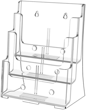 FUCDTEFC Acrylic Brochure Holder 8.5x11, Clear 3 Tier Magazine Holder Brochure Display Stand with Removable Divider for 4 x9 Inch Literature Pamphlet Flyer Holder for Wall Mount or Countertop by FUCDTEFC