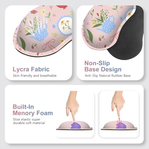 Large Gaming Mouse Pad Set, Adorable Style 4 in1 Ergonomics Keyboard Desk Mat with Memory Foam Wrist Rest, Extended Game Mousepad, Non-Slip Desk Pad Matt Easy Typing Pain Relief I Pink Girly - Image 6