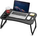 ZEAPTAC Laptop Bed Desk, Foldable Lap Desk, Portable Lap Table, Laptop Stand with Cup Holder, Tablet Slot & Lifting Handle for Work, Write, Draw & Eat on Bed, Sofa or Couch - Black Stripe by ZEAPTAC