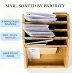 Bamboo Mail Organizer, 5-Section Countertop Mail Holder - Image 3
