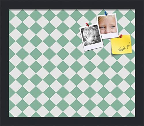 PinPix 14x12 inch Cork Bulletin Board. This Decorative Framed Pin Board Comes with Diamond Pattern in Green and White Design and Satin Black. Ideal for Home, Office Decor or School (PinPix-330) by PinPixBulletinBoards