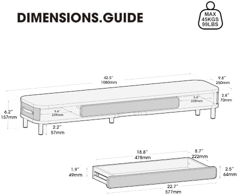 Fenge Dual Monitor Stand with Large Storage Drawer, 42.5" Desk Shelf, Black - Image 3