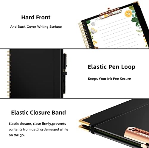 Ospelelf Clipboard with Storage 8.5 X 11，Padfolio Organizer, Spiral Portfolio Letter Size with Notepad, Pen Holder, 5 Extra Folder Divider Pages, Elastic Closure Nurse Office Essentials (Black) - Image 5