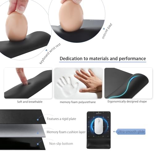 univo colors Wide Size Mouse Pad with Wrist Rest & L-Size Keyboard Wrist Rest Set,Premium PU Material,Low-Rebound Cushion,Ergonomic Design,Smooth Mouse Control with Hard Plate,Reduces Fatigue,White - Image 4
