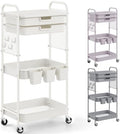 3 Tier Rolling Cart with 2 Drawers, Metal Utility Storage Carts with Wheels by AisslroDirect