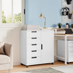 MIIIKO 5 Drawer Storage Cabinet with Door and Shelf, Mobile Lateral Cabinet on Wheels, Office Small Organizer Printer Stand, White File Cabinets - Image 6