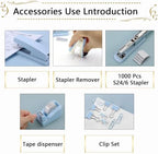 Office Supplies,Blue Desk Accessories,Stapler and Tape Dispenser Set with Stapler,Tape Dispenser,Staple Remover,Staples,Clips,Scissors and Tabs,Gift for Student,Teacher,Coworkers,Business,Gift 9pcs - Image 2