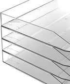 Acrimet 4 Tier Paper Organizer Letter Tray – Plastic Stackable Desk File Organizer, Side Load Paper Sorter for Letter/A4 Office File Folder Holder – Clear Crystal - Image 6