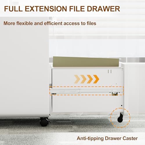 2 Drawer Mobile File Cabinet with Lock, 4 Keys and 25 Letter File Folders - Image 5