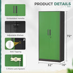 Greenvelly Metal Garage Storage Cabinet, 72" Tall Steel Storage Cabinets with Doors and Adjustable Shelves, Metal Tool Cabinets, Locking File Cabinet for Home Office, Garage, School (Black&Green) - Image 3