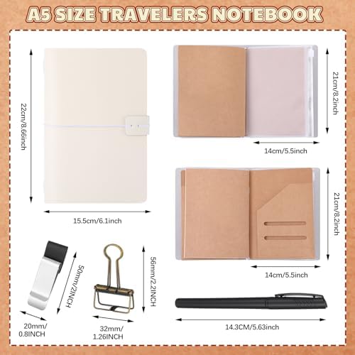 Thenshop Traveling Refillable Leather Journal Notebook, White, A5 Size - Image 2