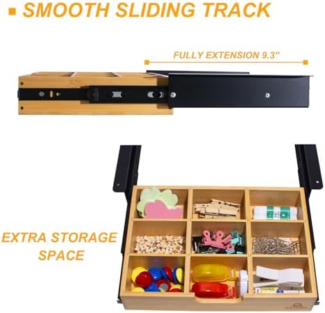 Under Desk Bamboo Drawer with U-Shaped Hollow Panel to Pull Out, 13'' Long & 9.5'' Deep Adjustable Space Storage Organizer for Sit Stand Workstation - Image 3