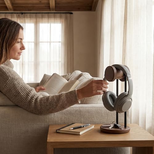 Fenge Headphone Stand with Storage Base, Headset Holder for Desktop, Brown - Image 7