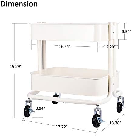 Melody House 2-Tier Metal Utility Rolling Cart Storage Side End Table with Cover Board for Office Home Kitchen Organization, Cream White - Image 3