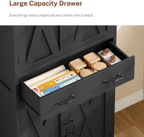 TEENFON Tall Storage Cabinet with 2 Adjustable Shelves & 1 Large Drawer, Kitchen Pantry Cabinet with 4 Doors, Bathroom Storage Cabinets, for Living Room, Kitchen, Bathroom, Black - Image 6