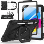 Case for iPad (A16) 11th/10th Generation 11/10.9 Inch 2025/2022, Ubearkk for iPad a16 case with Screen Protector, 360 Degree Rotating Stand Shoulder Strap Pencil Holder,Black by Ubearkk