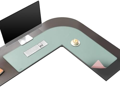 Vyaaa L Shaped Desk Mat, (39"+ 39") x 13" Corner Desk Mat, Green and Pink by Vyaaa