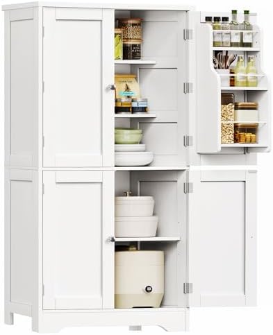 TEENFON Storage Cabinet, Pantry Cabinet with 4 Doors and 3 Storage Shelves, Kitchen Cabinet, Bathroom Storage Cabinet for Living Room, Small Space, Dining Room, 51”H White by TEENFON