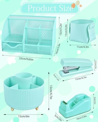 Green Desk Accessories and Organizers with Desk Organizer and 360°Rotating Pen Holder stapler Pen and a Lot of Office Green Office Supplies Beautifully Presented in a Gift Box - Image 6